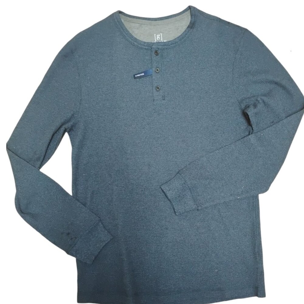 George Thermal Shirt Men's Sizes M Dark Blu Henley Neck Long Sleeve Cotton Blend